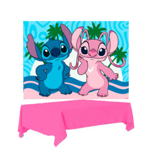 Kit festa Stitch Decoração Completa Painel TNT + Toalha Rosa - Oferta na Shopee