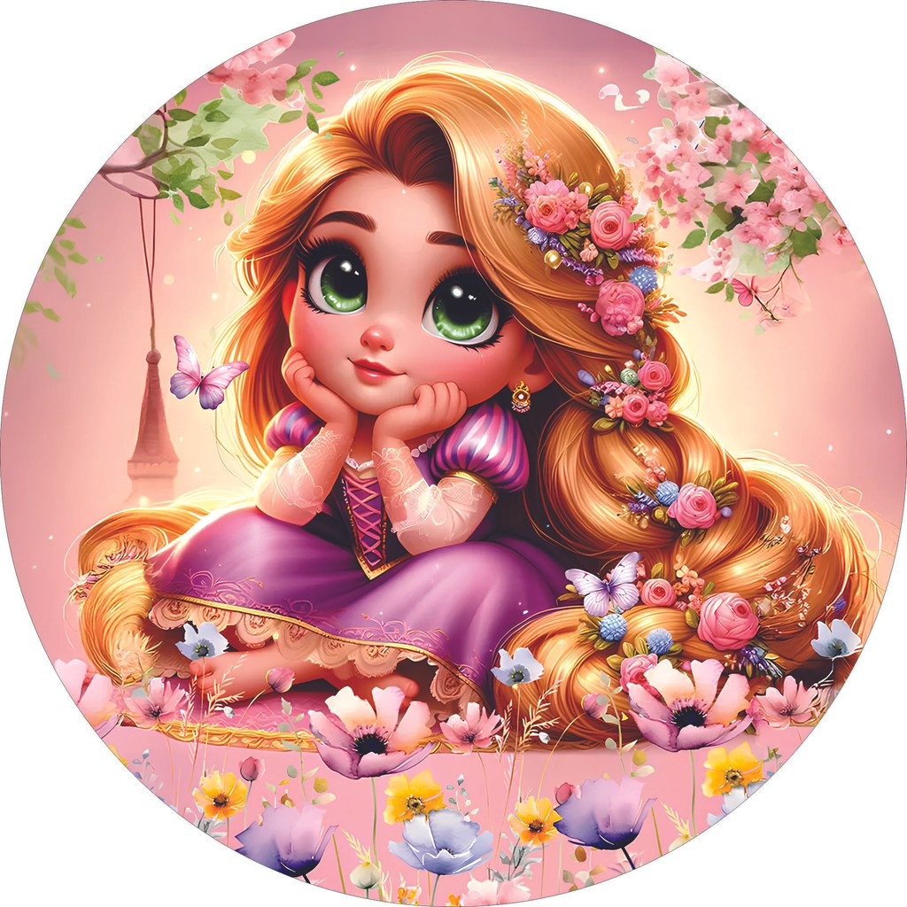 Capa de Painel Redondo Rapunzel Enrolados Princesas Baby Cute Tecido Sublimado Vários Modelos 1,50×1,50 e 50×50 Capa de Painel Redondo Rapunzel Enrolados Princesas Baby Cute Tecido Sublimado Vários Modelos 1,50×1,50 e 50×50