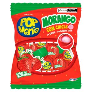 Pirulito Pop Mania Morango Recheio Chiclete 500g - Riclan - Oferta na Shopee