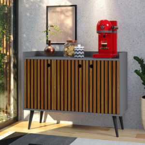 Aparador Buffet Sala Café Bar Pés Palito Retrô 3 Portas Wood - Oferta na Shopee