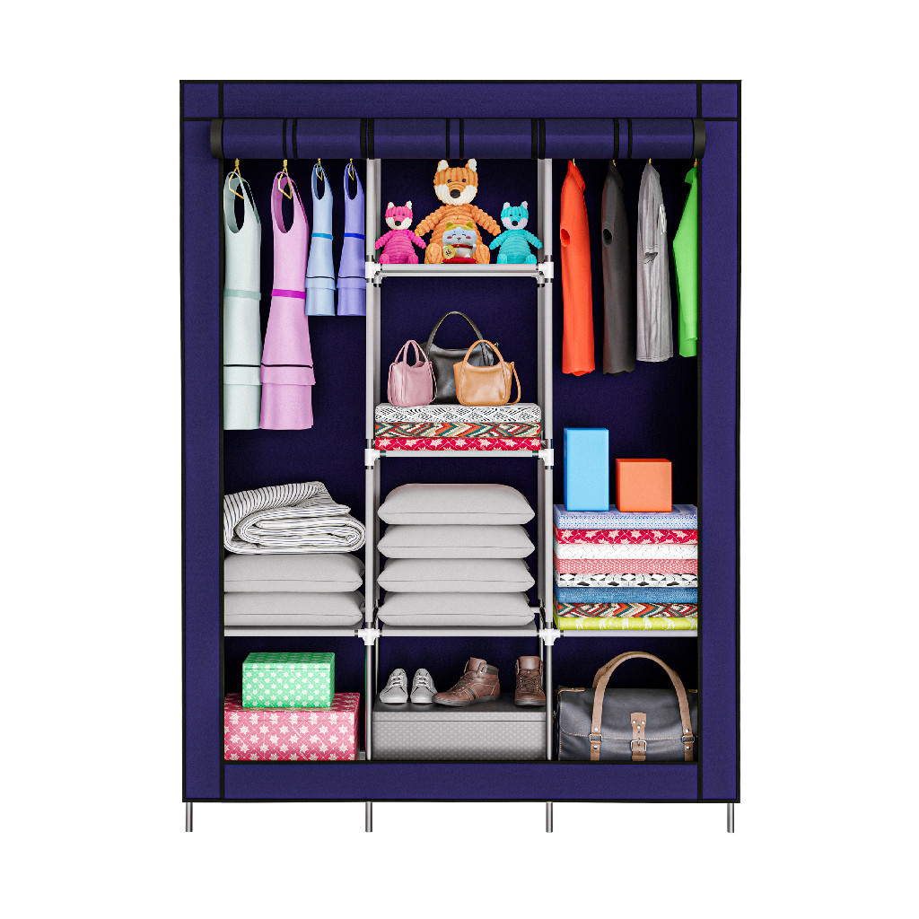 Organizador Roupa com Cabideiro Compacto Desmontável Azul Organizador Roupa com Cabideiro Compacto Desmontável Azul