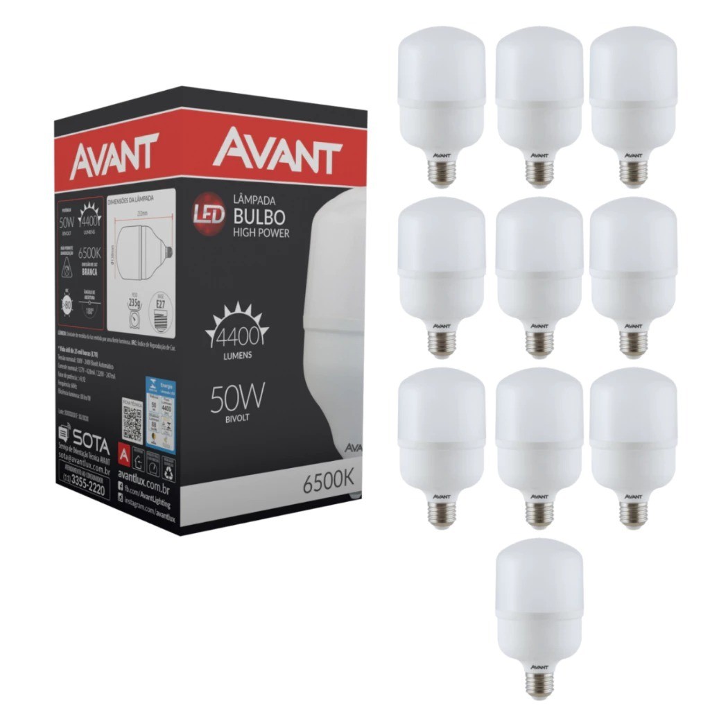 Kit 10 Lâmpadas Led Bulbo Alta Potência Branco Frio 6500k e27 20w 30w 40w 50w Avant Original Kit 10 Lâmpadas Led Bulbo Alta Potência Branco Frio 6500k e27 20w 30w 40w 50w Avant Original - Oferta na Shopee
