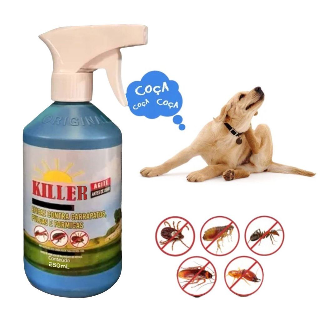 Remédio Contra Carrapatos Antipulgas para Cães Gatos e Ambientes Killer Blue 250ml Remédio Contra Carrapatos Antipulgas para Cães Gatos e Ambientes Killer Blue 250ml