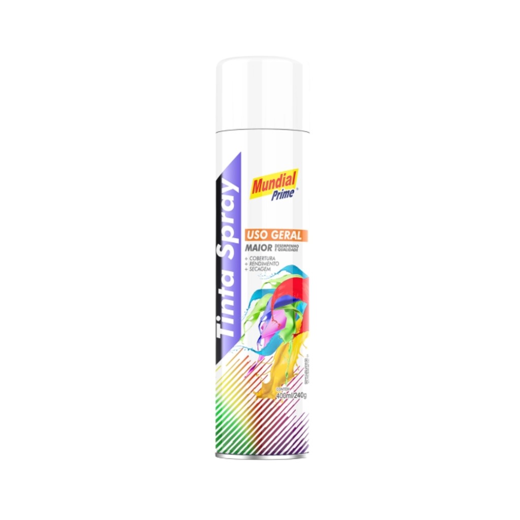 Tinta Spray Branco Semi Brilho Uso Geral Mundial Prime 400ml Tinta Spray Branco Semi Brilho Uso Geral Mundial Prime 400ml