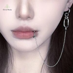 EA & Moda Estilo Legal Falso Piercing Lábio Clipe Brinco Punk Corrente Ligada Brincos Articulados Anel Labial Para Mulhe - Oferta na Shopee
