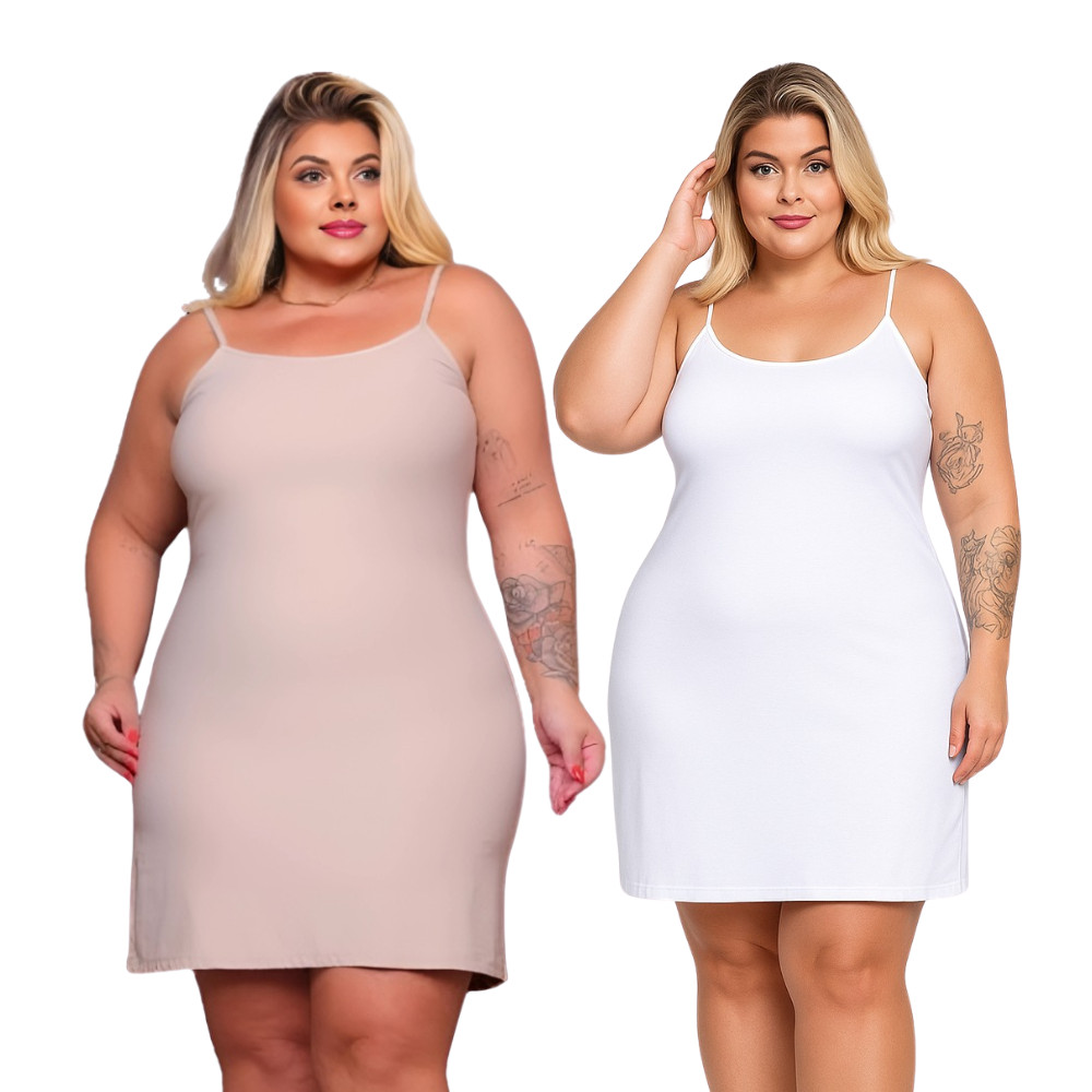Kit 02 Vestido Segunda Pele Plus Size Combinete Forro Básico Ideal Para Usar Por Baixo de Outro Kit 02 Vestido Segunda Pele Plus Size Combinete Forro Básico Ideal Para Usar Por Baixo de Outro