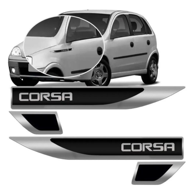 Par Emblema Aplique Lateral Resinado Compatível Ao GM Corsa 1994 A 2012 – Cromado com Preto Par Emblema Aplique Lateral Resinado Compatível Ao GM Corsa 1994 A 2012 – Cromado com Preto
