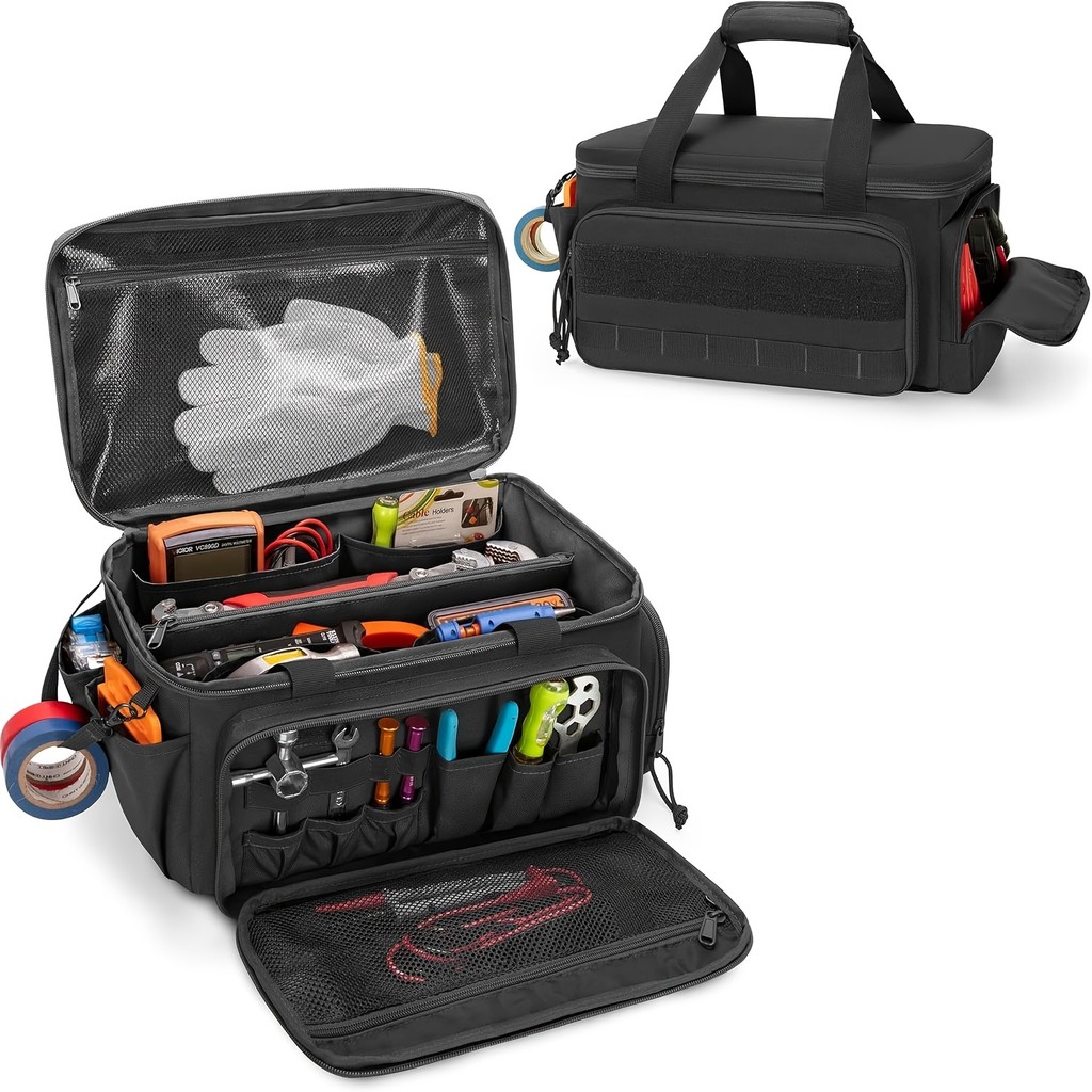 Bolsa de Ferramentas Profissional Anti-Riscos 14″ para Eletricista com Divisórias e Fundo Reforçado Bolsa de Ferramentas Profissional Anti-Riscos 14″ para Eletricista com Divisórias e Fundo Reforçado