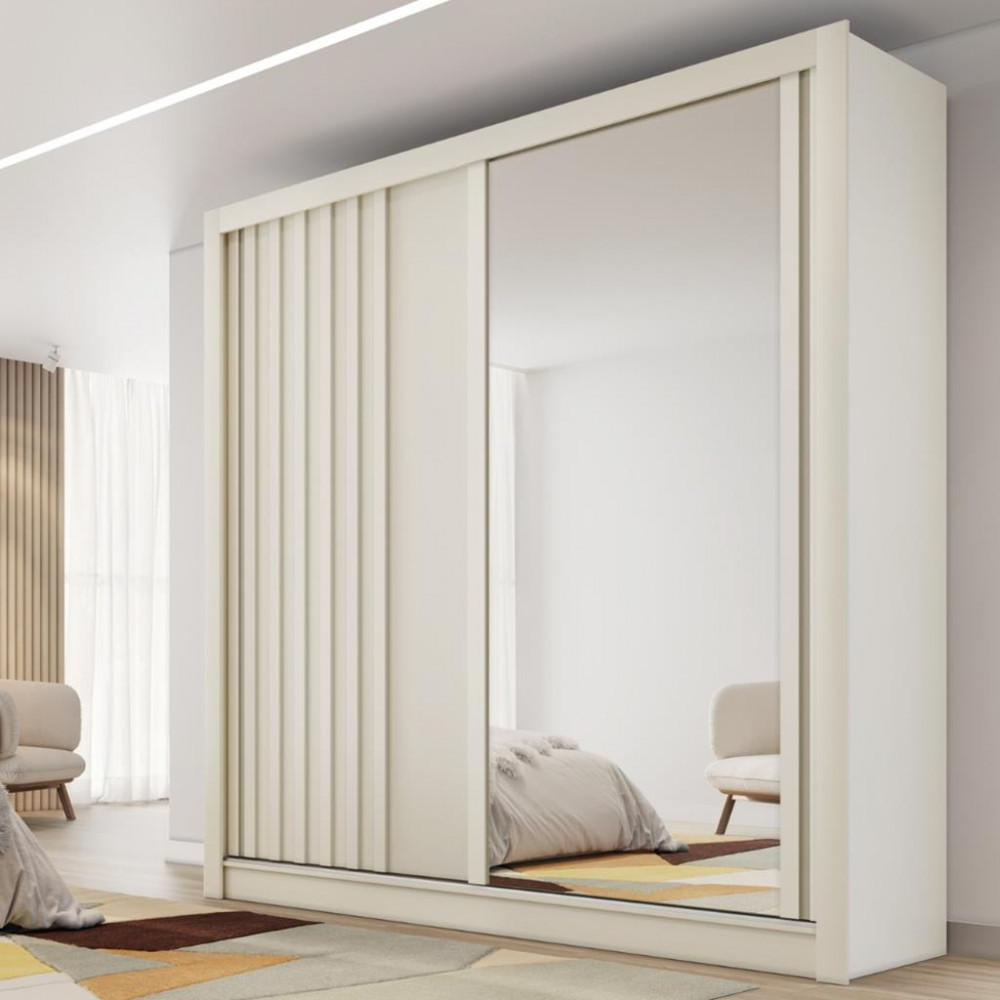Guarda Roupa Casal Ripado com Espelho 2 Portas de Correr 100% MDF Lugano Made Marcs Guarda Roupa Casal Ripado com Espelho 2 Portas de Correr 100% MDF Lugano Made Marcs - Oferta na Shopee