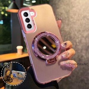 Caso para Samsung s22 Plus s22 caso de telefone à prova de choque espelho magnético suporte caso duro proteção lente nov - Oferta na Shopee