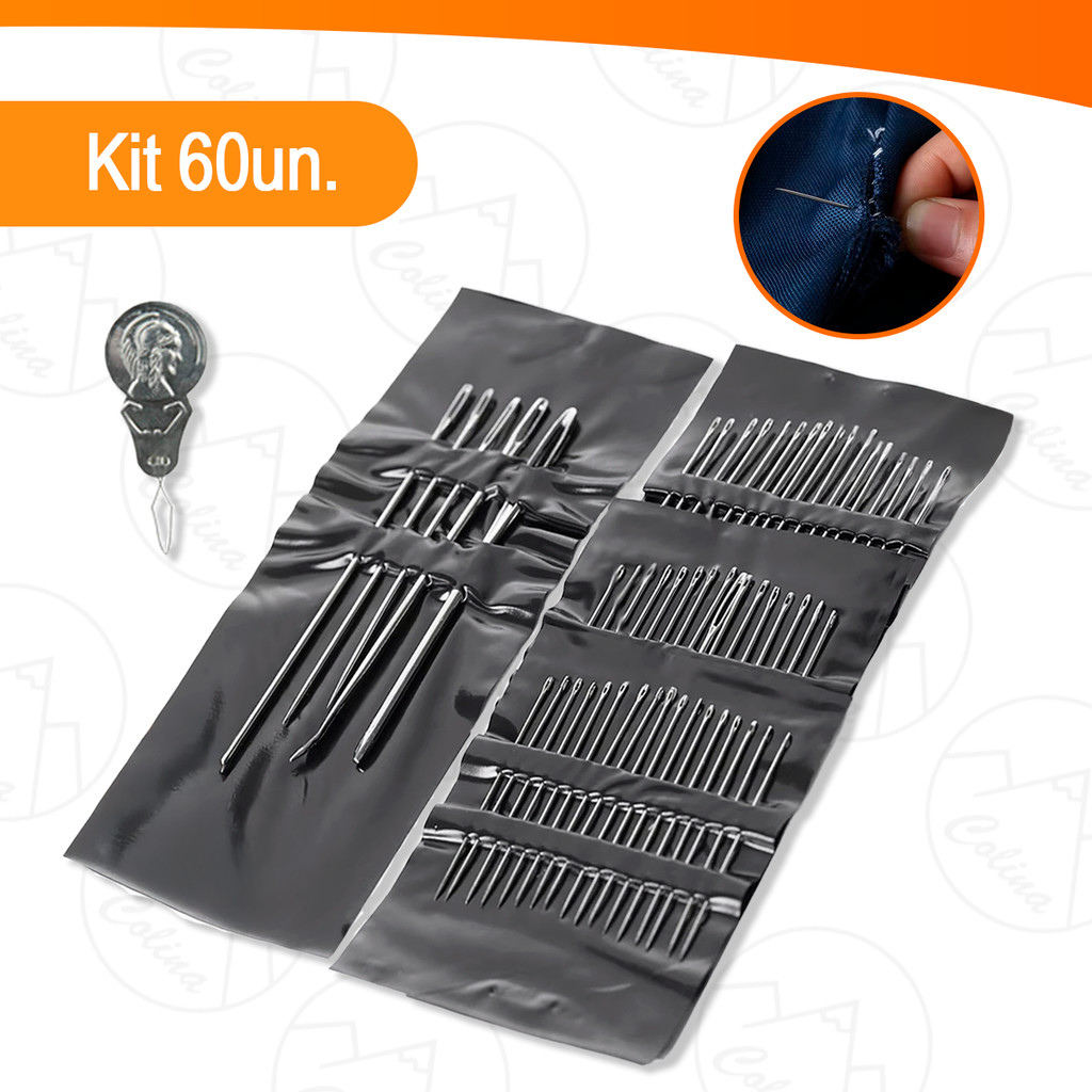 Kit 60 Agulhas Para Costura Aço - Passador E Agulhas De Costura De Mão Kit 60 Agulhas Para Costura Aço - Passador E Agulhas De Costura De Mão - Oferta na Shopee