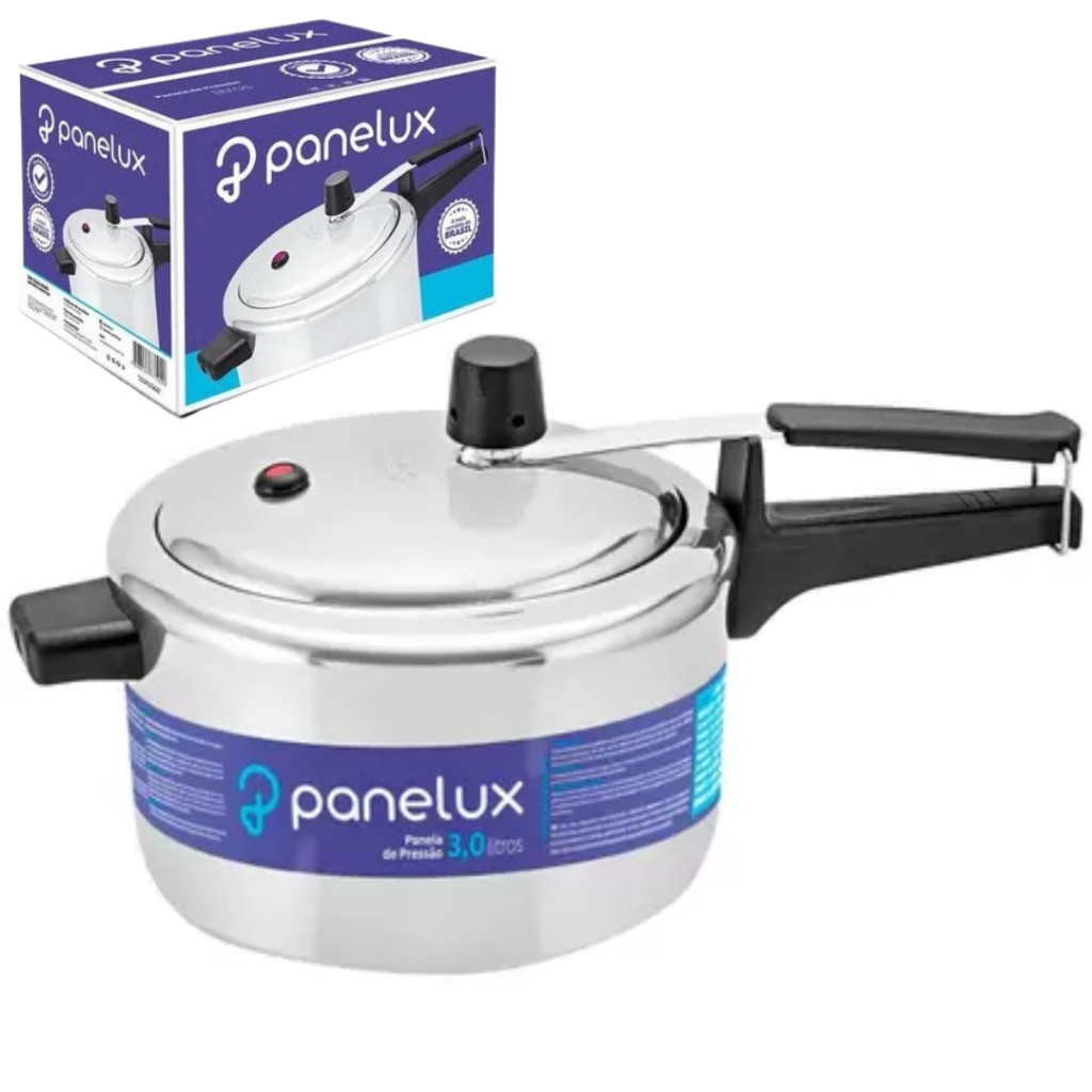 Panela de Pressão PANELUX Alumínio Polido Linha Classic 3, 4 ou 4.5 Litros - Fechamento Interno Panela de Pressão PANELUX Alumínio Polido Linha Classic 3