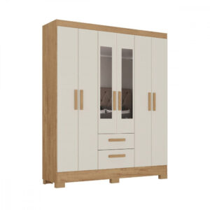 Guarda Roupa Casal com Espelho 6 Portas Fortaleza Canelato com Off White Atualle - Oferta na Shopee