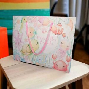 10 Sacolinhas Personalizadas (G) Fundo do Mar Aquarela Rosa (20x16x6cm) - Oferta na Shopee