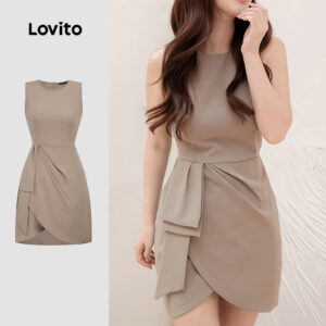 Lovito Elegante Vestido Simples Assimétrico Primavera/verão Vestido Cáqui para Mulheres L155ED1783 - Oferta na Shopee