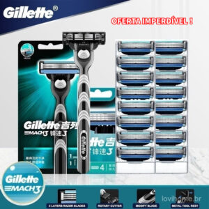 Gillette MACH 3 - Cartucho com 3 Unidades | Reposição para Barbear Suave e Preciso - Oferta na Shopee