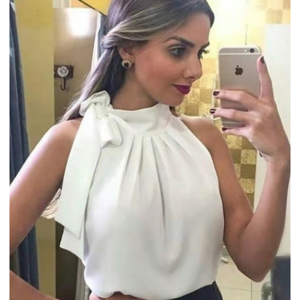 Blusa Regata Feminina Gola Alta Laço Pescoço Crepe Moda Evangelica Blusa Regata Feminina Gola Alta Laço Pescoço Crepe Moda Evangelica