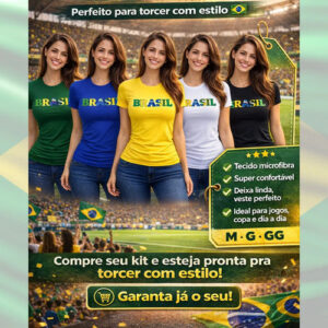 Blusa Brasil Feminina Babylook  Manga Curta Cores Copa Do Mundo Gola Redonda Camiseta Torcer Confortável - Oferta na Shopee