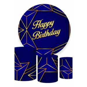 Kit Capa Painel Festa Pegue e Monte Redondo + Trio de Cilindros Veste Fácil Happy Birthday Feliz Aniversário Azul - Oferta na Shopee