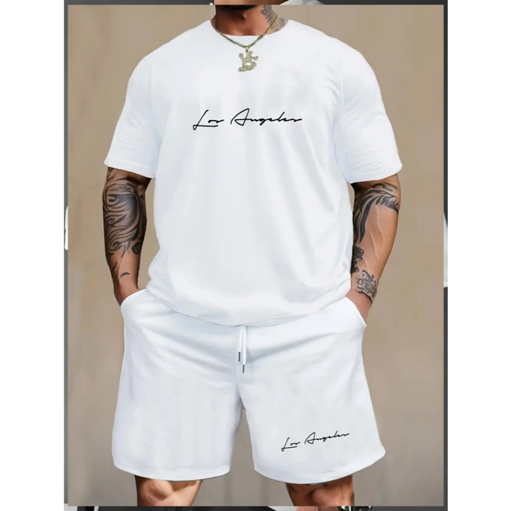 Conjunto Moleton Masculino Bermuda + Camiseta Basica Los Angeles Conjunto Moleton Masculino Bermuda + Camiseta Basica Los Angeles - Oferta na Shopee