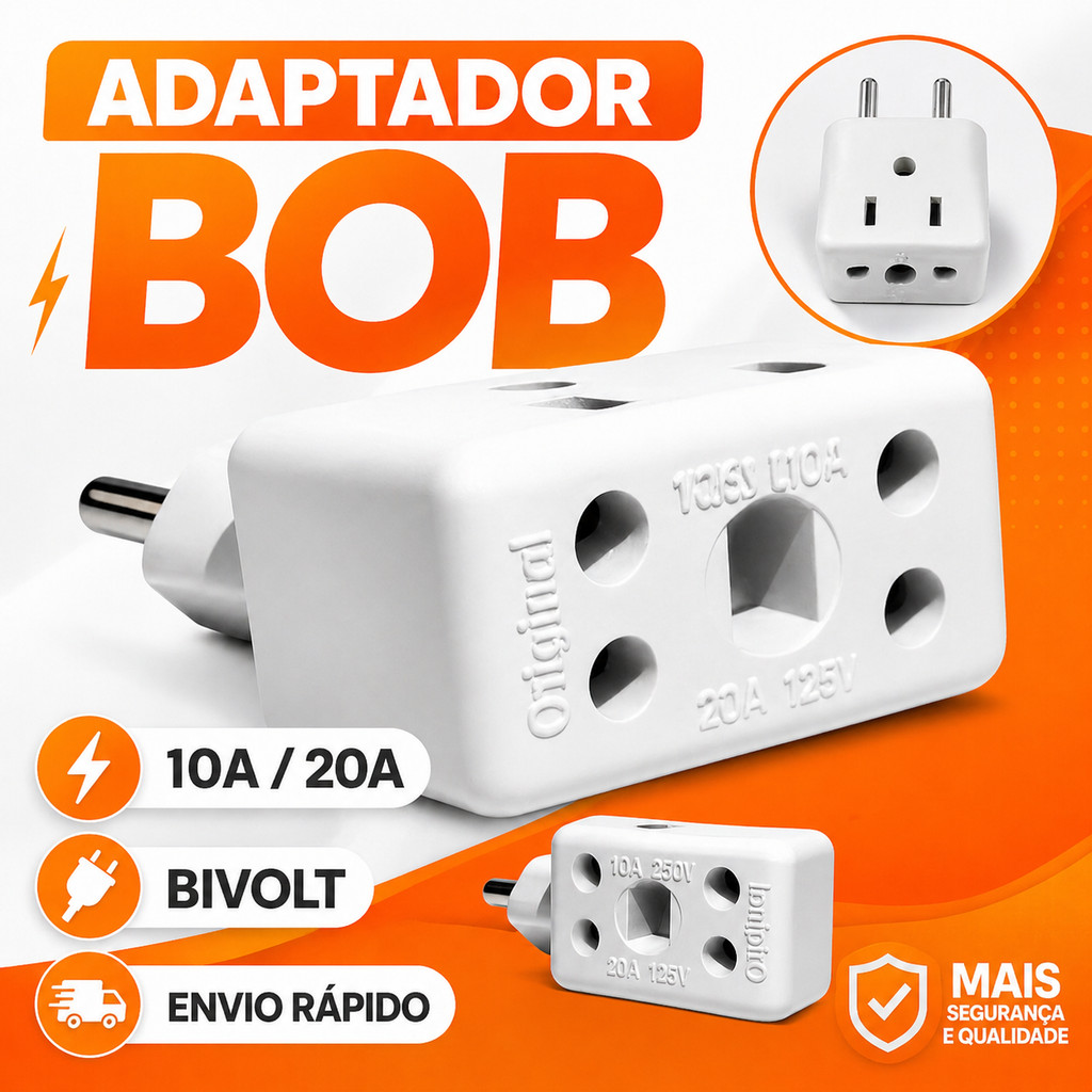 Adaptador de Tomada Benjamin 10A/20A Pino Maciço Bob Resistente Adaptador de Tomada Benjamin 10A/20A Pino Maciço Bob Resistente - Oferta na Shopee