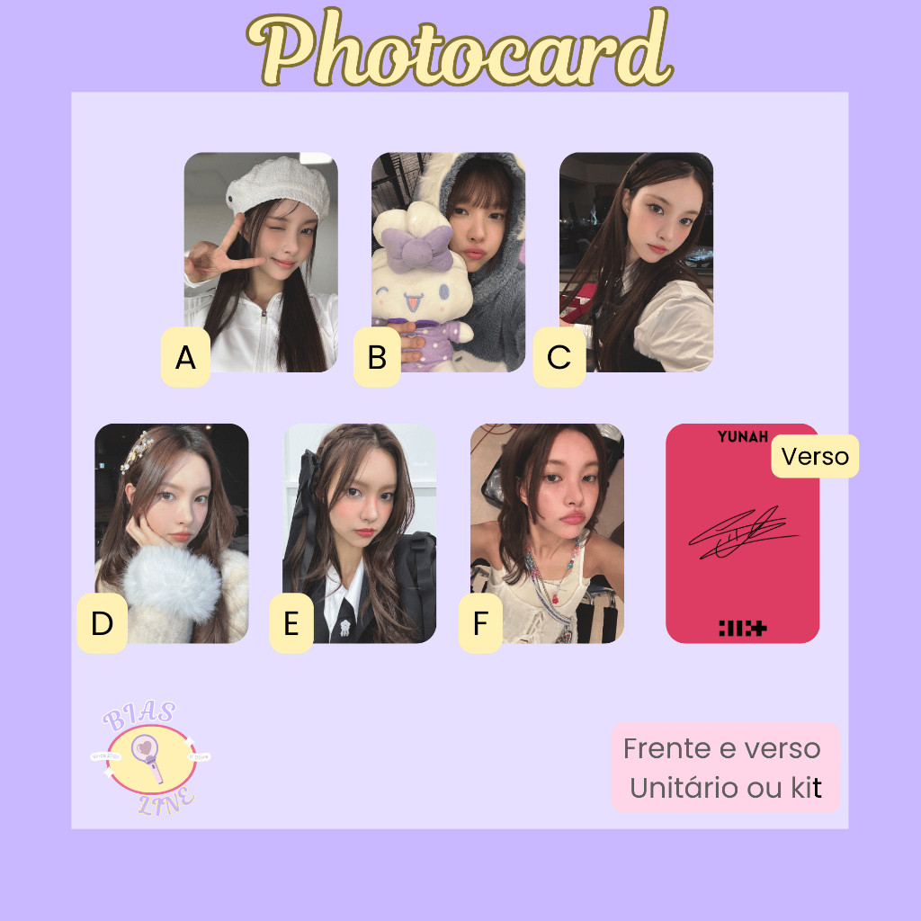 Photocard Fanmade Yunah Illit Selcas (modelo 2) | K-pop | Papel Fotográfico Laminado | Unidade ou Set Photocard Fanmade Yunah Illit Selcas (modelo 2) | K-pop | Papel Fotográfico Laminado | Unidade ou Set - Oferta na Shopee