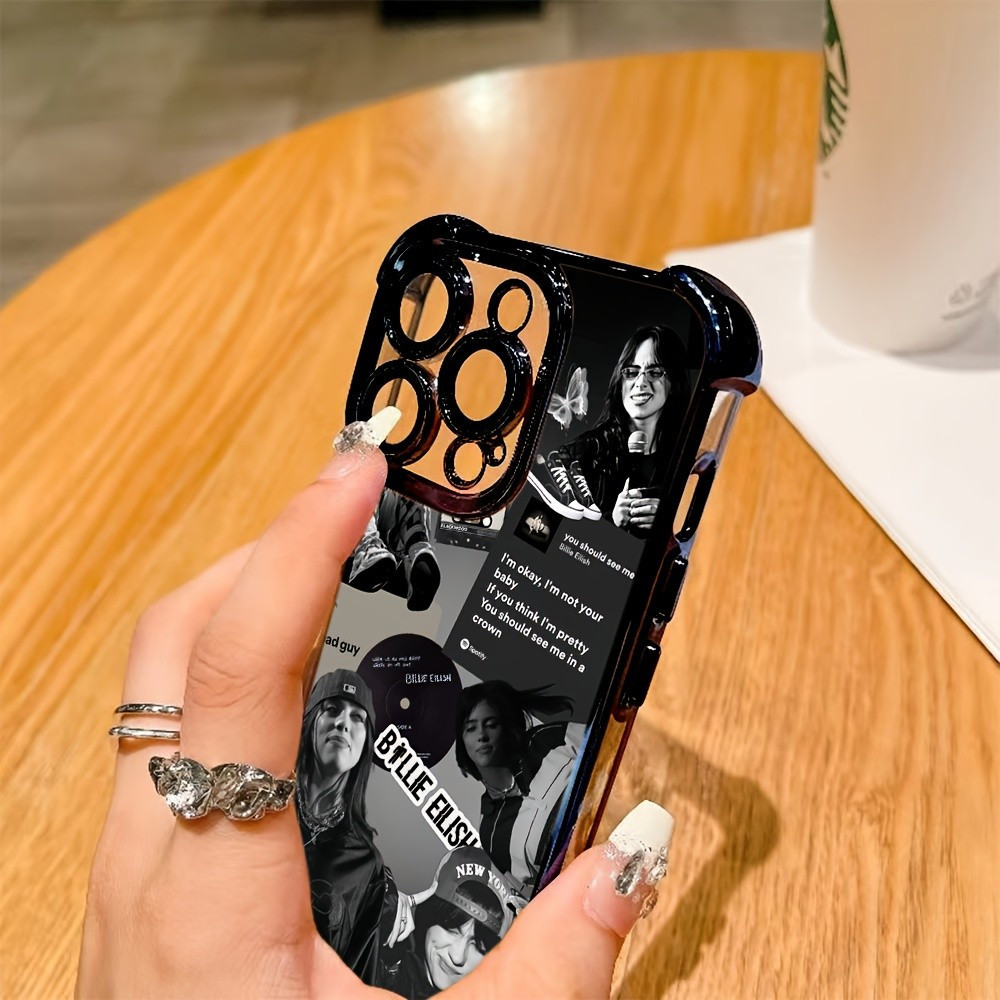 Capa de celular da cantora Billie Eilish, compatível com iPhone 16, 15, 14, 13, 12, 11 Pro Max, X, XR, XS Max, 8, 7 Plus Capa de celular da cantora Billie Eilish