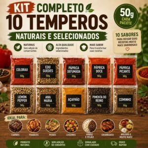 Kit 10 Temperos Naturais Premium 50g Cada Páprica Lemon Pepper Açafrão Cominho Colorau - Receitas - Oferta na Shopee