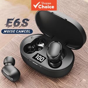 E6S Cor Preta Fones De Ouvido Sem Fio TWS Bluetooth Com Microfone Estéreo Som Cancelamento Ruído LED Display Digital Fon - Oferta na Shopee