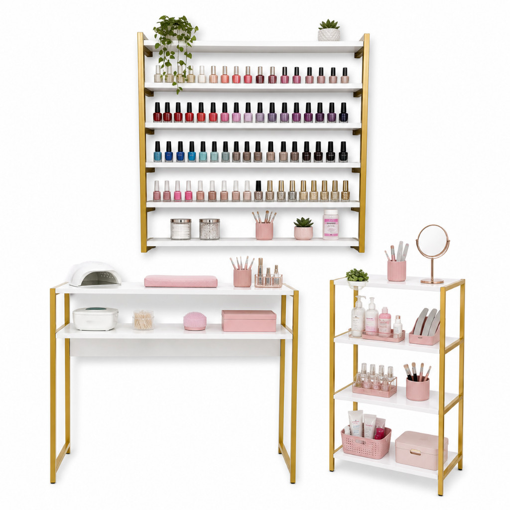 Kit Manicure Profissional Completo Mesa + Estante + Expositor Kit Manicure Profissional Completo Mesa + Estante + Expositor