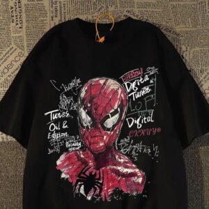 BEAST FASHION unissex oversized Camiseta Anime Aranha em Estilo Desenho Sketch e Grafites Preto Camisa - Oferta na Shopee