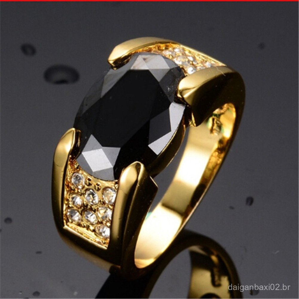 Anel masculino de ouro 18k com pedras preciosas, ágata preta, cristal e diamante. Anel masculino de ouro 18k com pedras preciosas