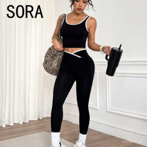 Conjunto de Yoga com Colete Estilo Europeu e Americano Sem Costura