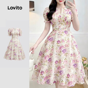 Lovito Elegante Vestido com Zíper e Botões Frente Primavera/verão Rosa para Mulheres LK5ED509 - Oferta na Shopee