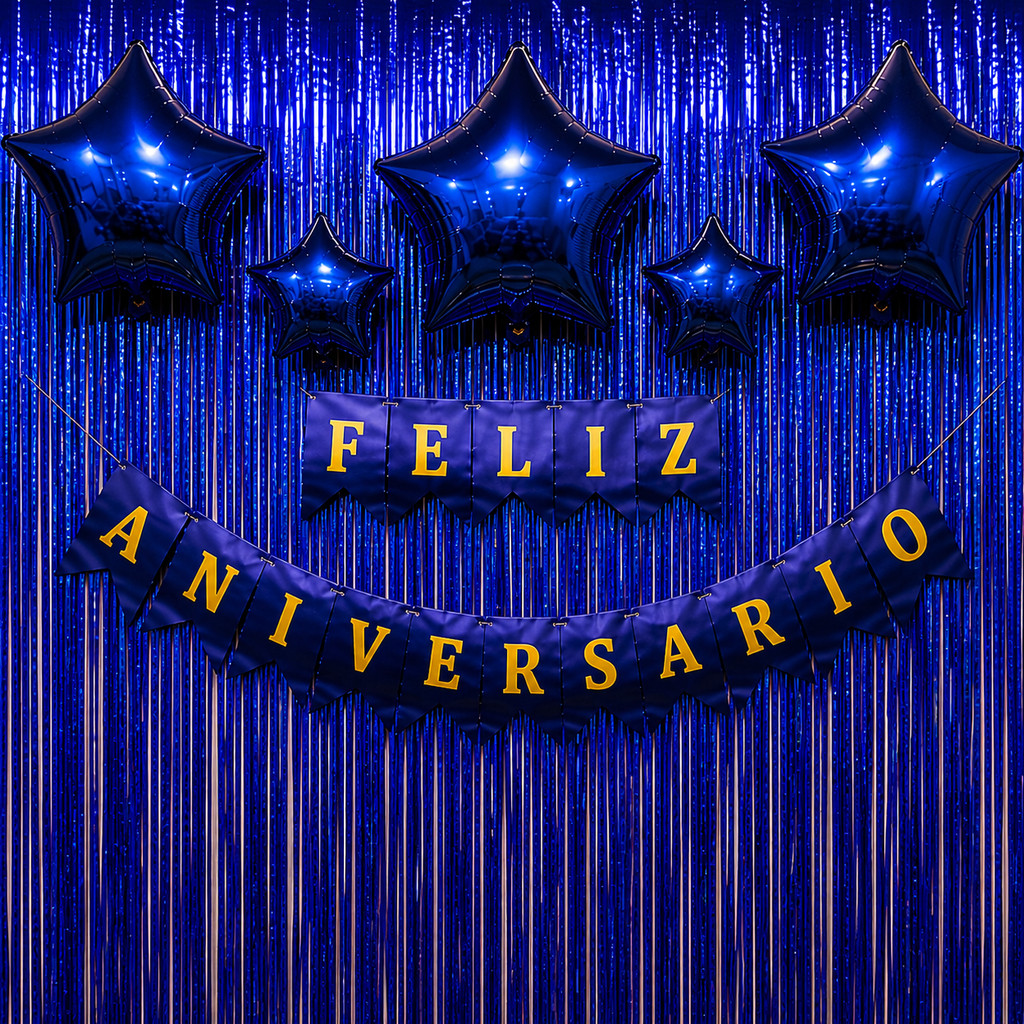 Kit Festa Completo 1 faixa Feliz Aniversário com 2 Cortina Metalizada e 5 Balões ,festa,decorações Kit Festa Completo 1 faixa Feliz Aniversário com 2 Cortina Metalizada e 5 Balões