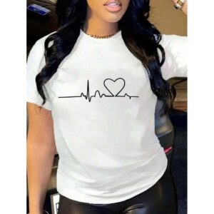 Camiseta Feminina Coração Linha da Vida Camisa 100% Algodão Blusa Moda Casual Malha Premium - Oferta na Shopee