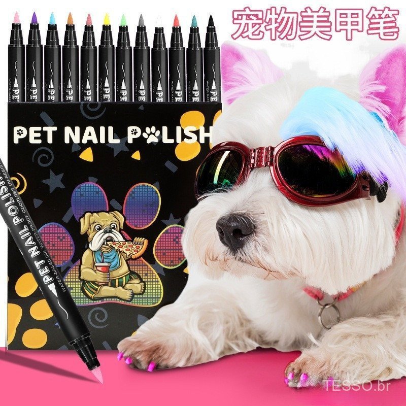 Cão Esmalte Canetas, 12 Cores Pet Esmalte Set Quick Dry Seguro Pet Polidor Não-Tóxico Escova Dica para Filhotes e Gatos Cão Esmalte Canetas, 12 Cores Pet Esmalte Set Quick Dry Seguro Pet Polidor Não-Tóxico Escova Dica para Filhotes e Gatos