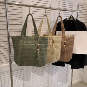 Bolsa da Palha Verão Grande Capacidade Tote Bolsa Feminina Bolsa de Ombro Feita à Mão Fresca Rural - Oferta na Shopee