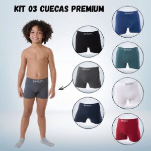 Cueca Boxer Bonum Kids Infantil Premium Kit Menino 03 unid. - Poliamida - Oferta na Shopee