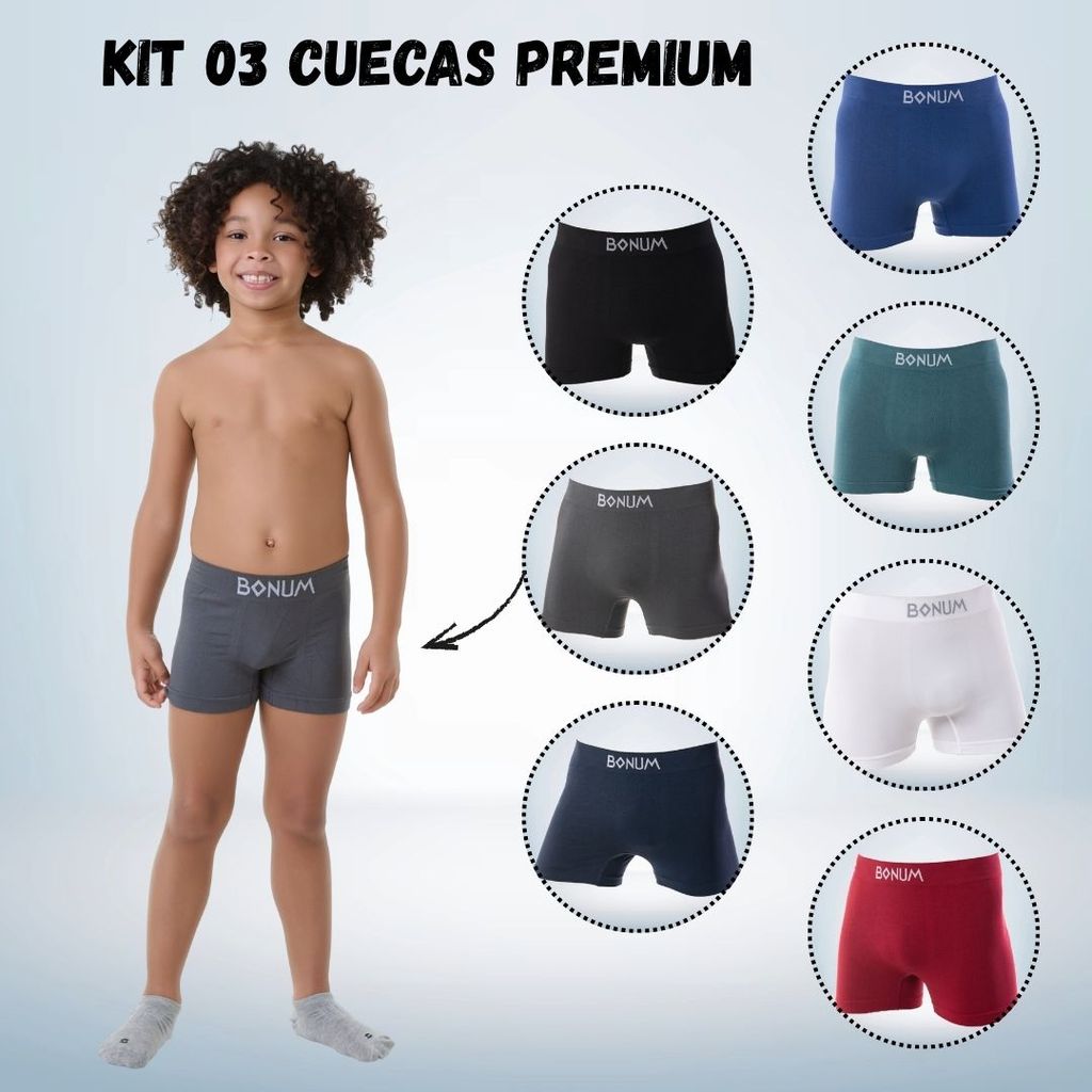 Cueca Boxer Bonum Kids Infantil Premium Kit Menino 03 unid. – Poliamida Cueca Boxer Bonum Kids Infantil Premium Kit Menino 03 unid. – Poliamida
