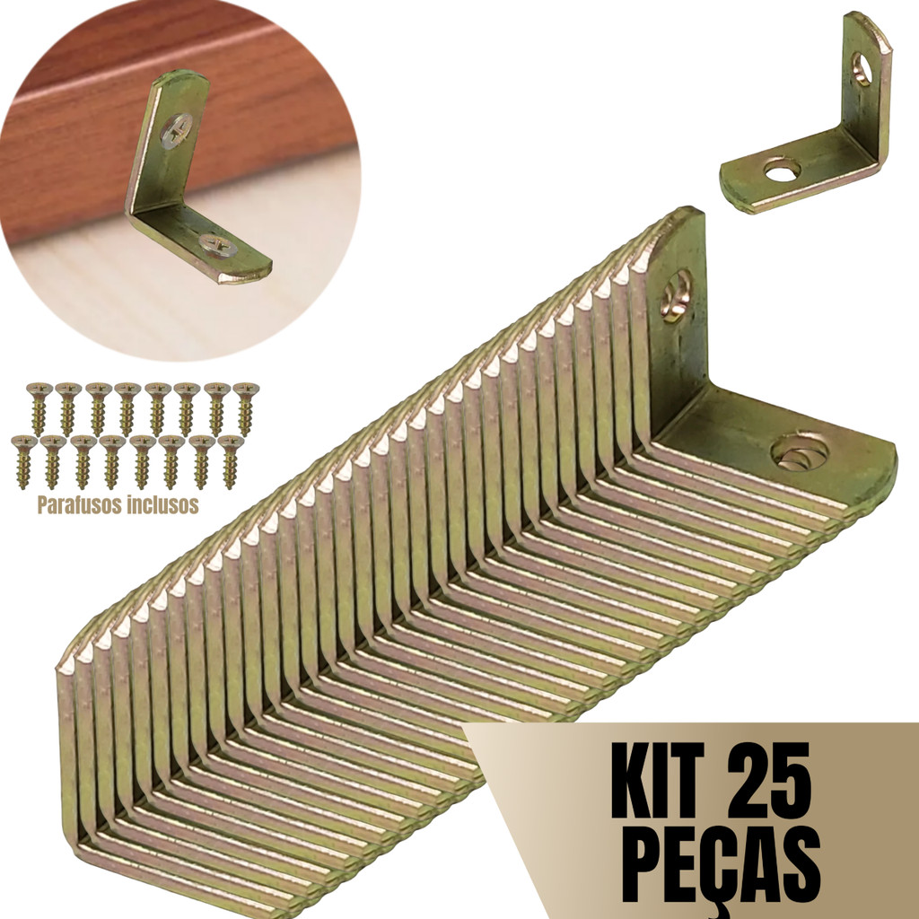 Kit 25 Cantoneiras Em L Reforço Moveis 25x25cm + Parafusos Bicromatizado Combo Completo Madeira Kit 25 Cantoneiras Em L Reforço Moveis 25x25cm + Parafusos Bicromatizado Combo Completo Madeira - Oferta na Shopee