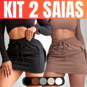 KIT 2 Saia Cargo Moletom Moletinho Feminina Cintura Alta com Bolso - Oferta na Shopee