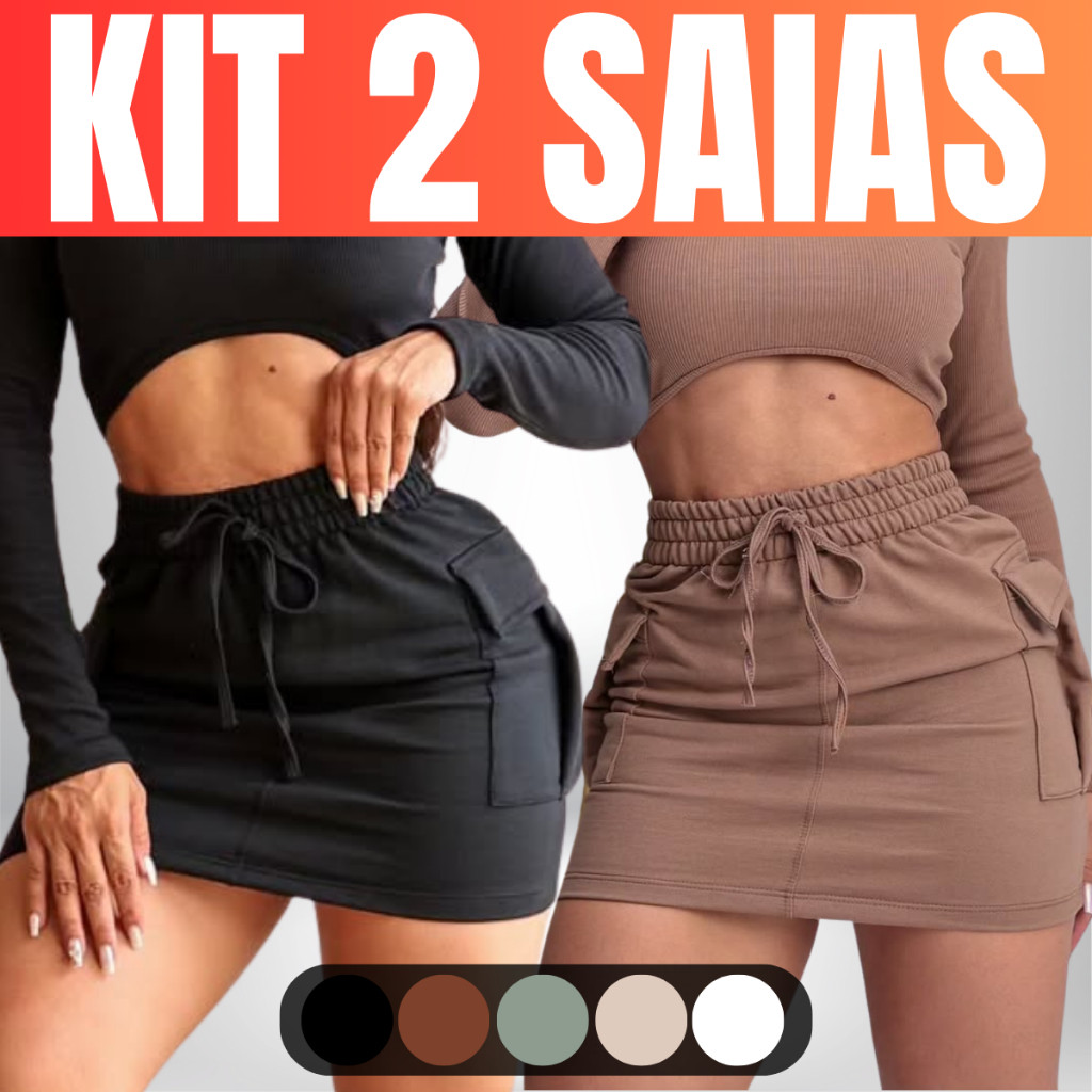 KIT 2 Saia Cargo Moletom Moletinho Feminina Cintura Alta com Bolso KIT 2 Saia Cargo Moletom Moletinho Feminina Cintura Alta com Bolso - Oferta na Shopee