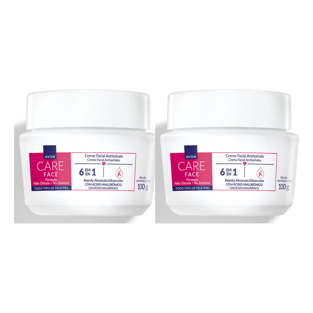 Kit Com 02 Creme Facial Antissinais 6 Em 1 100g – Avon Care Todo Tipo De Pele Dia/noite Kit Com 02 Creme Facial Antissinais 6 Em 1 100g – Avon Care Todo Tipo De Pele Dia/noite