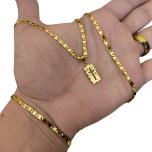 Corrente Piastrine + Pulseira + Pingente Placa Cruz 100% moeda 18k - Oferta na Shopee