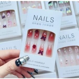 KIT 24/48/72 Unhas C/Cola Postiça Decorada Glitter Bailarina Quadrada Amendoada Francesinha Pintada Unha - Oferta na Shopee