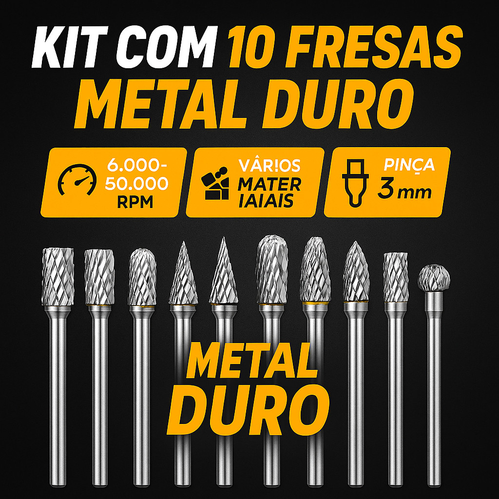 10 Limas Rotativas Cilíndricas Metal Duro Fresa para Madeira, Aço e Ferro 10 Limas Rotativas Cilíndricas Metal Duro Fresa para Madeira