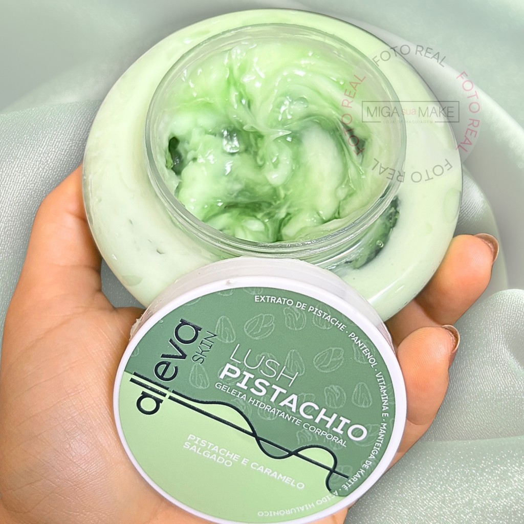 Geleia Hidratante Corporal Alleva Pistache Caramelo Salgado c/ Textura Leve Perfumada Lush Pistachio Geleia Hidratante Corporal Alleva Pistache Caramelo Salgado c/ Textura Leve Perfumada Lush Pistachio