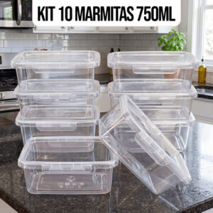 Kit 10 Marmitas Potes 750ml Travas Laterais hermeticas - Livres de BPA Alimentos organiza congelador - KAZIVA - Oferta na Shopee