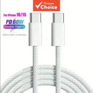 Cabo USB C para USB Tipo C PD 60W Cabo de Dados de Carga Rápida para iPhone 15 16 17 Samsung Cabo de Dados 1M 2M - Oferta na Shopee